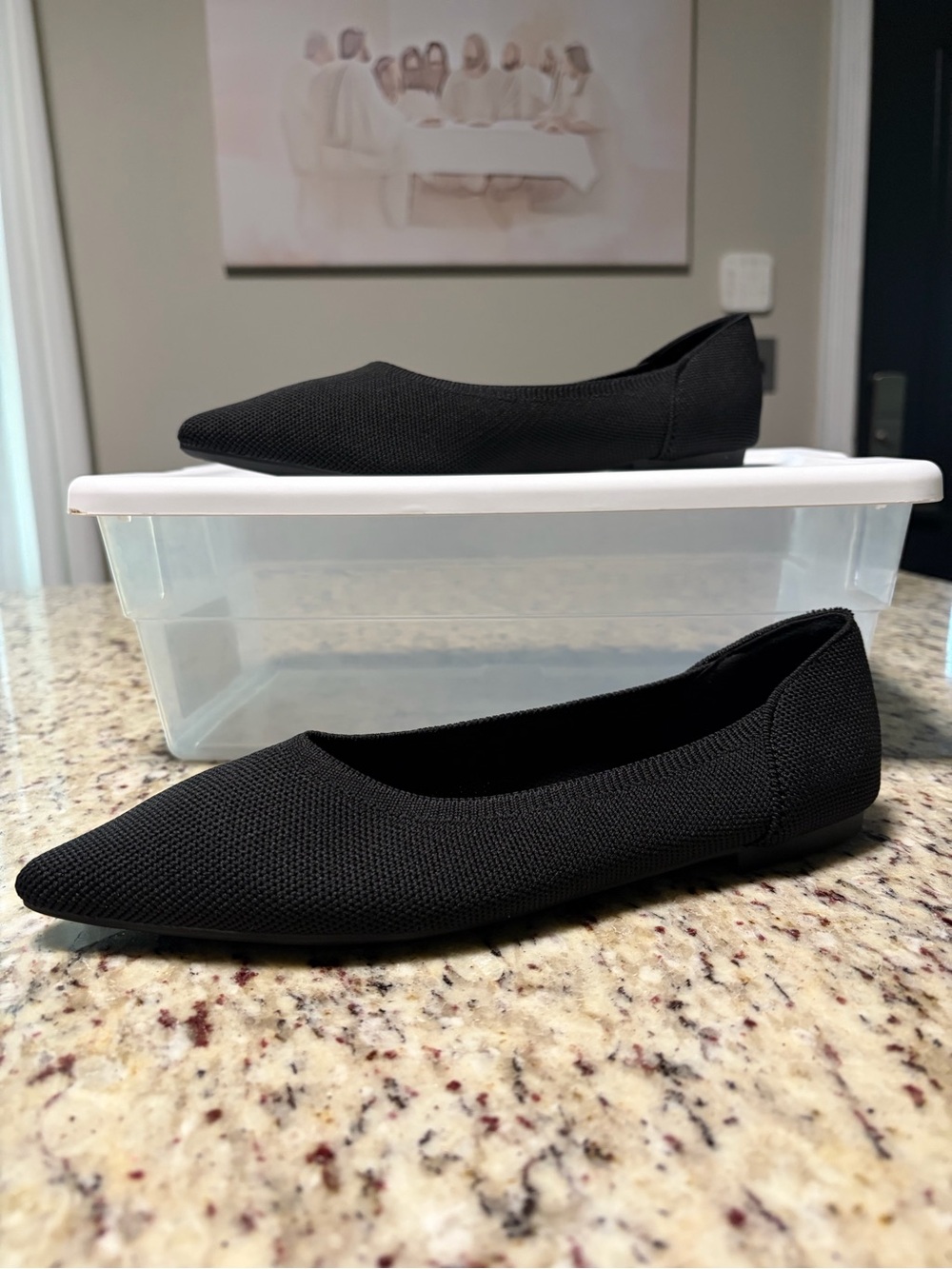 Classic Pointed Black Knit Slip-On Flats